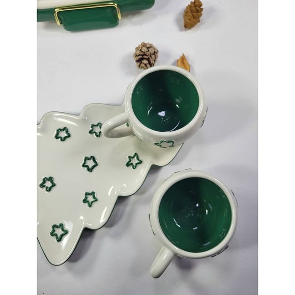 Department 56 Time to Celebrate set 2  Christmas tree plates and 2 mugs, box - Picture 13 of 17